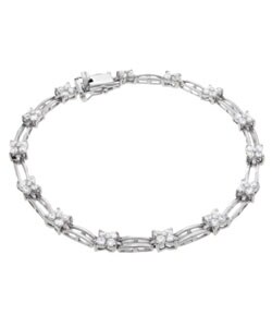 Sterling Silver Rhodium Plated Flower CZ Bracelet