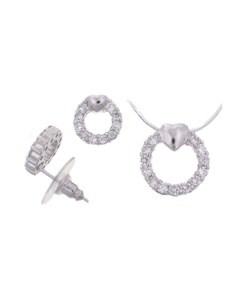 Sterling Silver CZ Lined Circular Jewelry Set