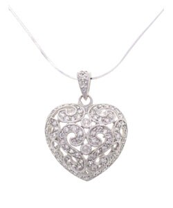 Sterling Silver Pave Style Heart Necklace
