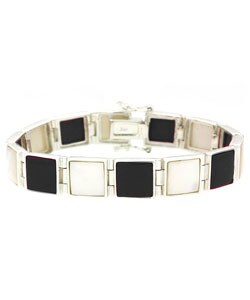 Sterling Silver Onyx and Mother of Pearl Bracelet