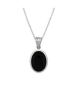 Sterling Silver Oval Onyx Pendant Necklace