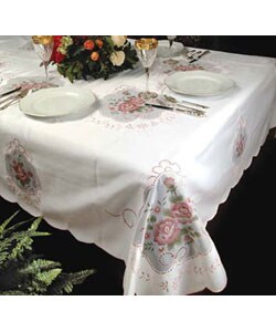 Pink Flower Embroided Tablecloth
