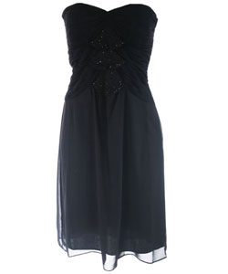 Sangria Beaded Ruched Strapless Dress