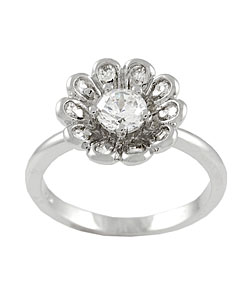 Sterling Silver Round Cut Flower CZ Ring