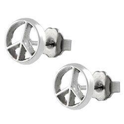 Sterling Silver Peace Sign Stud Earrings