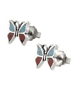 Sterling Silver Turquoise Coral Butterfly Earrings