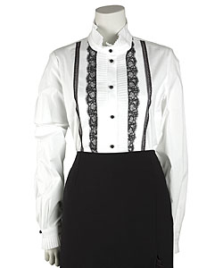 Valentino Roma Tuxedo Blouse with Lace Trim