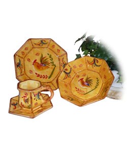 Sunshine Rooster Hand-painted 16-piece Dinnerware Set