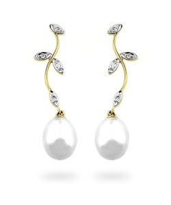 14k Gold Freshwater Pearl Diamond Earrings