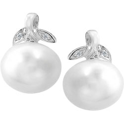 14k Gold Freshwater Pearl Diamond Earrings