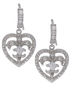 Sterling Silver and CZ Fleur De Lyse Heart Earring