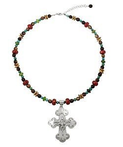 Sterling Silver Cross with Multi-Stone Necklace