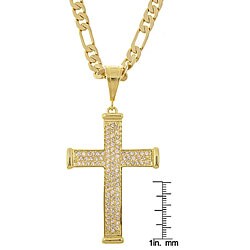 14k Gold Overlay Cross with CZ Hip Hop Necklace