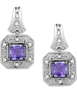 14k White Gold Amethyst and Diamond Earrings