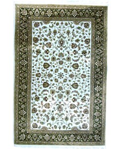 Indo Tabriz Hand-knotted Ivory/Green Rug (6' x 9')