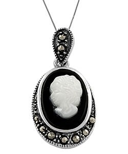 Black Onyx Mother of Pearl Cameo Necklace