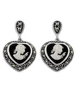 Black Onyx Mother of Pearl Cameo Earrings