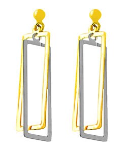 14k Two-tone Gold Polished Rectangular Earrings