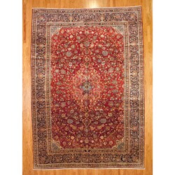 Iranian Persian Kashan Hand-knotted Red/Navy Rug (10' x 15')