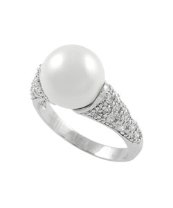 Tressa Sterling Silver Faux Pearl Ring with Pave CZ