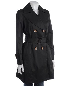 Anne Klein Black Double-breasted Lightweight Trench Coat