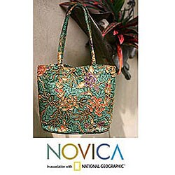 Beaded 'Kembang Sore' Batik Tote Bag (Indonesia)