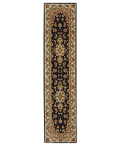 Handmade Treasures Navy/ Ivory Wool and Silk Runner (2'3 x 8')