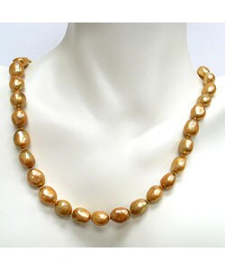 10k Yellow Gold Golden Freshwater Pearl Necklace (10-11 mm)