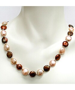 DaVonna Brown and Pink Coin Pearl Necklace