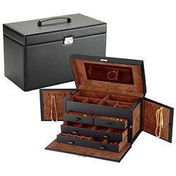 Large Black Leather Jewelry Box