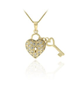 Icz Stonez 18k Gold over Sterling Silver Cubic Zirconia Heart and Key Necklace
