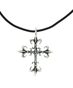 Gerald David Bauman Silver Fleur de Lis Cross Necklace