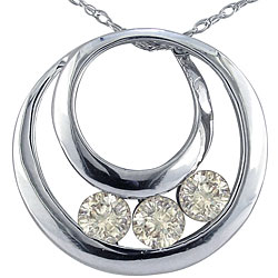 14k White Gold 1/2ct TDW 3 Diamond Circle Necklace (K,I2)