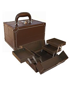 Brown Makeup Train Case with Trays