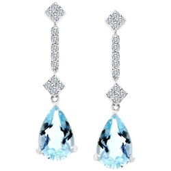 14k White Gold Teardrop Aqua Diamond Earrings