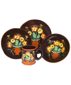 English Sunflower Hand-painted 16-piece Dinnerware Set