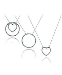 Silver 1ct TDW Blue Diamond Heart and Circle Necklace