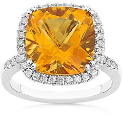 14k White Gold 1/3ct TDW Diamond Citrine Ring