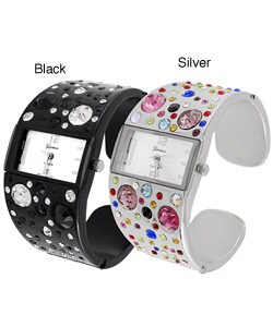 Geneva Platinum Jeweled Cuff Watch