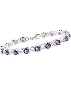 Sterling Silver Round Amethyst and Heart Link Bracelet