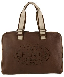 Fendi Brown Leather Perforated Selleria Satchel
