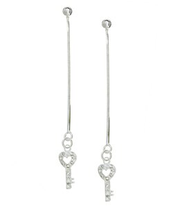 Sterling Silver Key-to-my-Heart CZ Dangle Earrings
