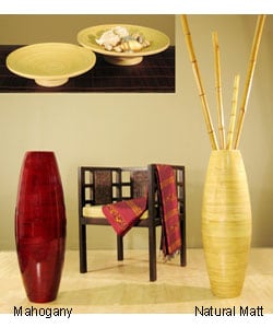 Bamboo Cylinder Floor Vase and 2 Candle Trays