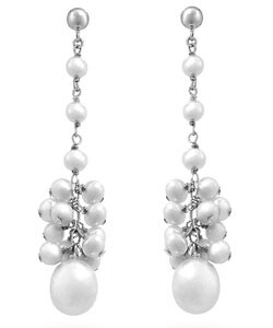 14k White Gold Freshwater Pearl Dangling Earrings