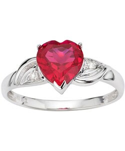 10k White Gold Diamond and Ruby Heart Ring