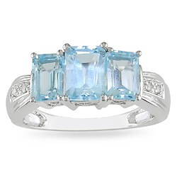 10k White Gold Blue Topaz Diamond Ring