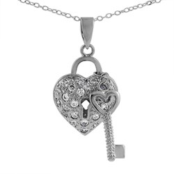 Sterling Silver CZ Pave Heart Shaped Lock and Key
