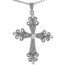 Tressa Sterling Silver CZ Cross with CZ Stone in Center