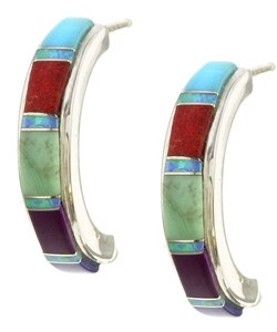 Sterling Silver Multi-gemstone Half-hoop Earrings