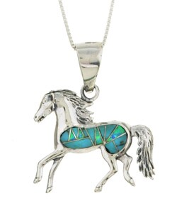 Sterling Silver Turquoise and Opal Horse Necklace